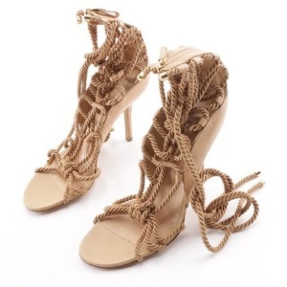 Sergio Rossi Opanca Lace Up Sandals in Beige